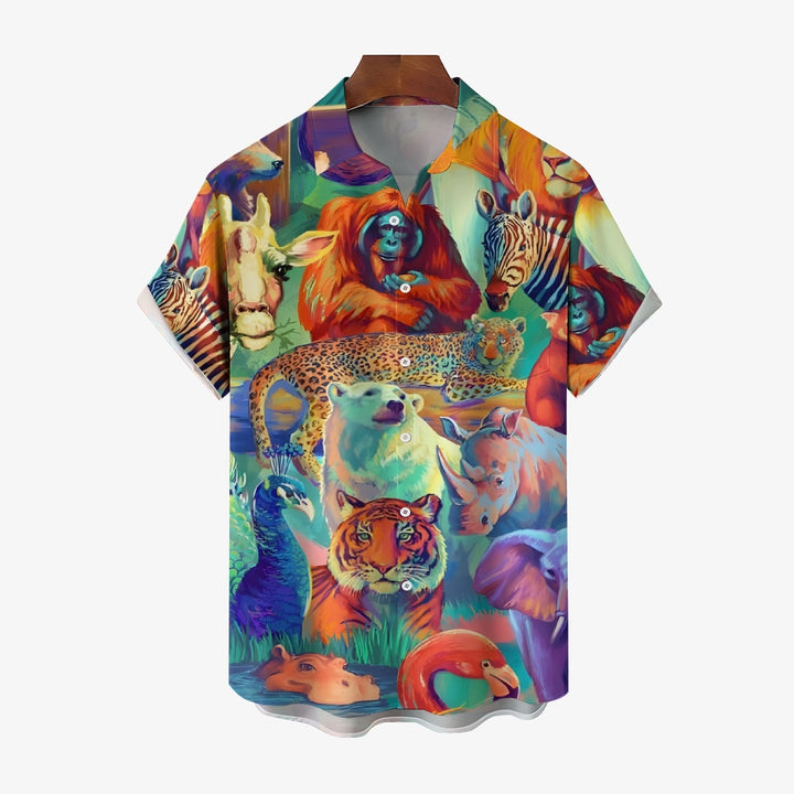 Animal World Print Casual Short Sleeve Shirt 2412004242