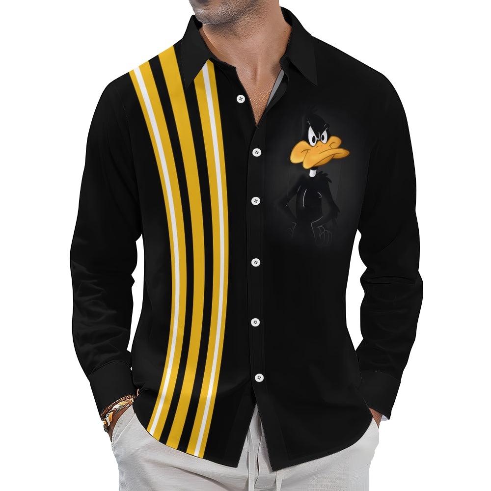 Cartoon Funny Duck Stripe Print Long Sleeve Shirt