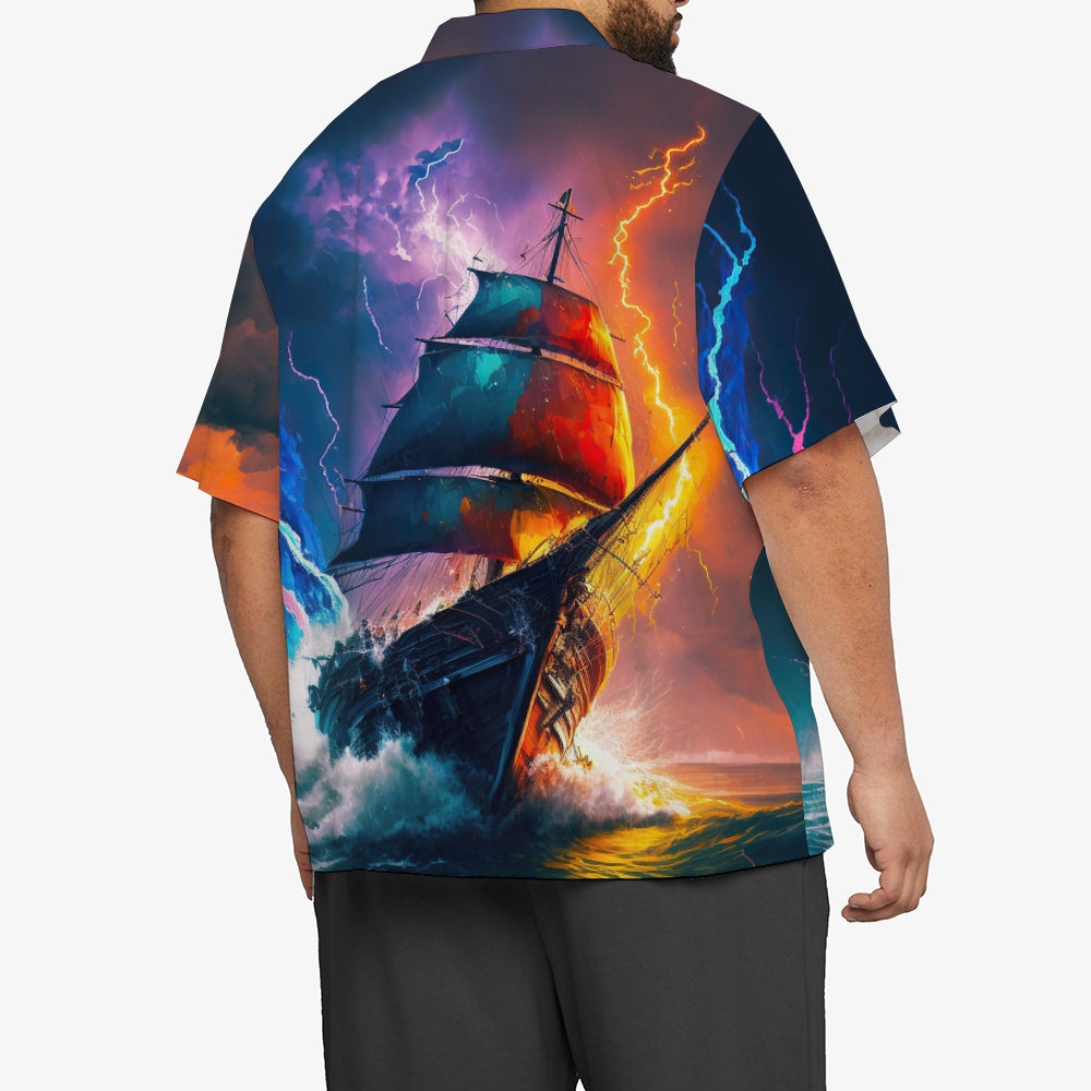 Men's 3D Sailboat & Lightning Graphic Print Shirt 2406003071