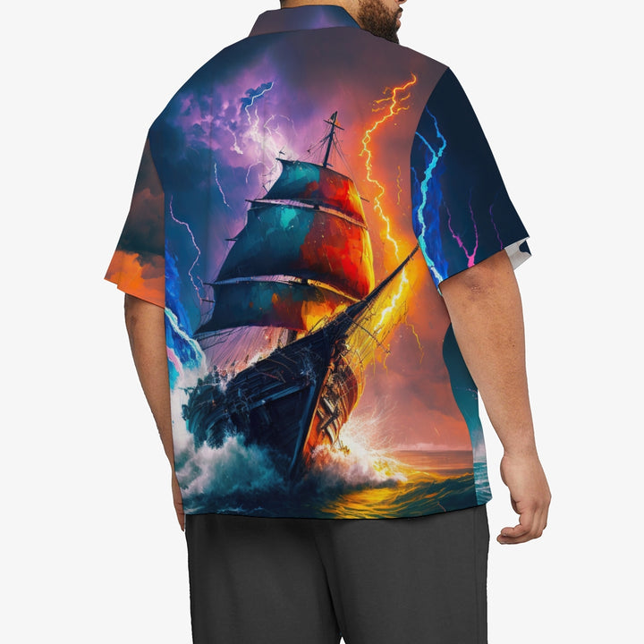 Men's 3D Sailboat & Lightning Graphic Print Shirt 2406003071