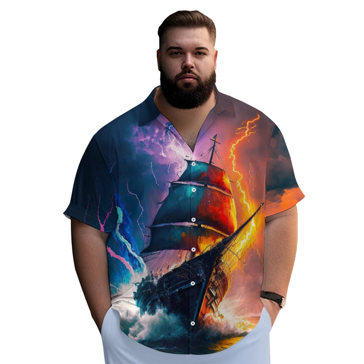 Men's 3D Sailboat & Lightning Graphic Print Shirt 2406003071