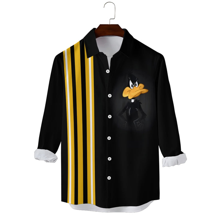 Cartoon Funny Duck Stripe Print Long Sleeve Shirt