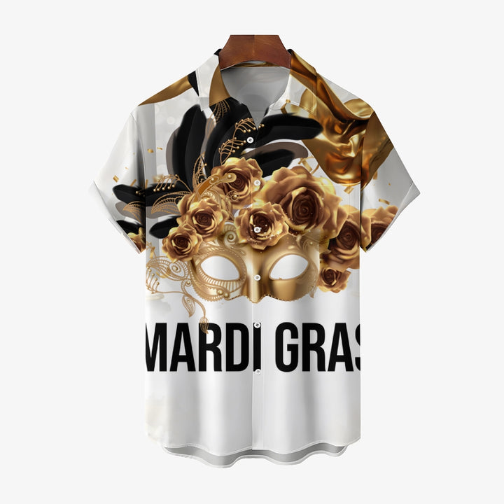 Mardi Gras Mask Art Print Casual Short Sleeve Shirt 2411013432