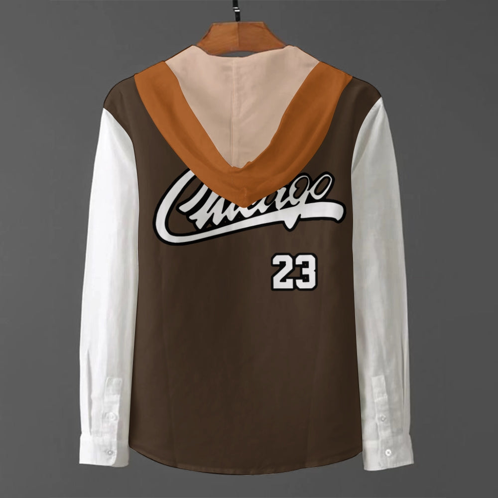 Men's Sportswear Colorful Chicago 23 Print Long Sleeve Hooded Shirt