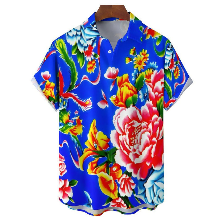 Men's Large Floral Casual Short-Sleeved Shirt 2401000280