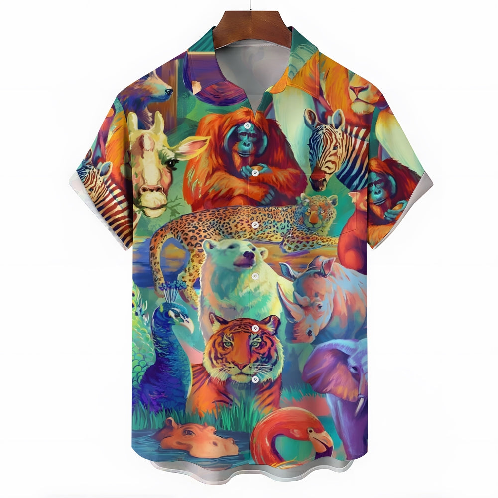 Animal World Print Casual Short Sleeve Shirt 2412004242