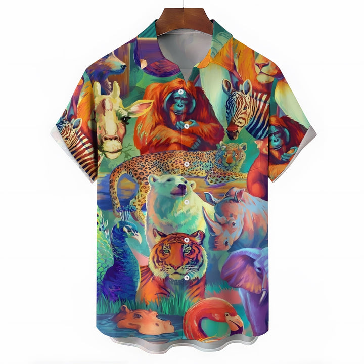 Animal World Print Casual Short Sleeve Shirt 2412004242