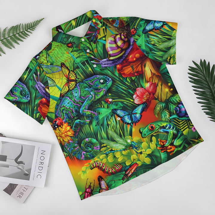 Men's Tropical Rainforest Animals Insects Casual Short Sleeve Shirt 2404000248