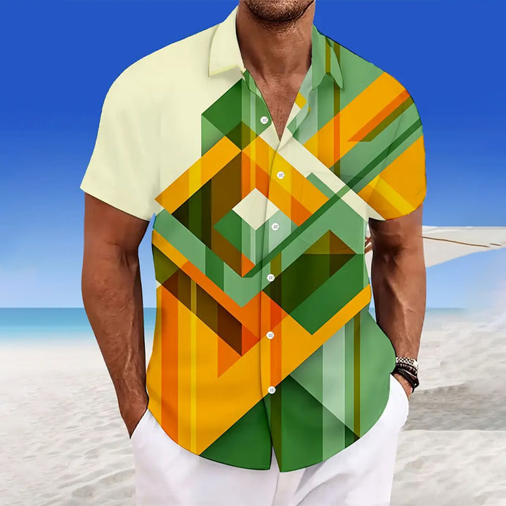 Men's Casual Button-Down Shirt with Geometric Pattern 2501004243