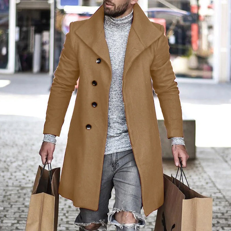 Men's solid color casual long woolen coat 2411009806