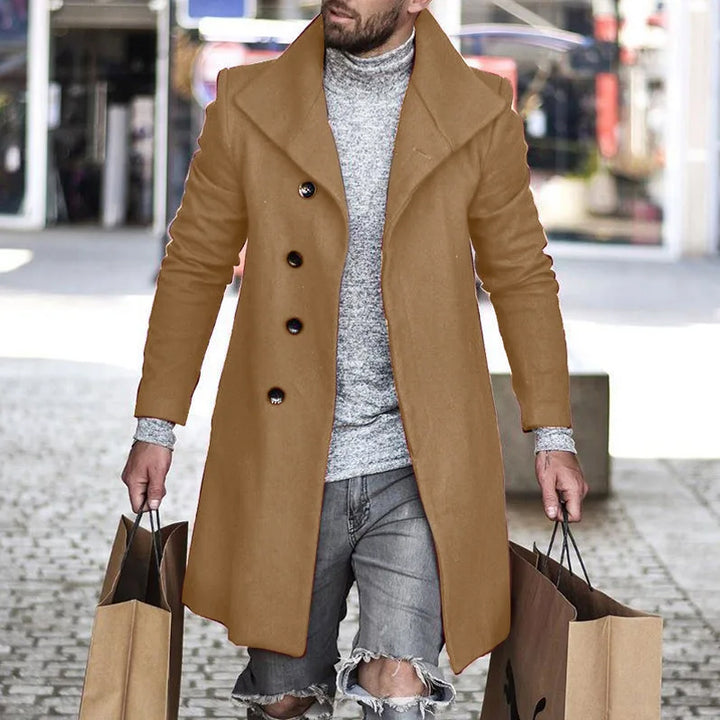 Men's solid color casual long woolen coat 2411009806