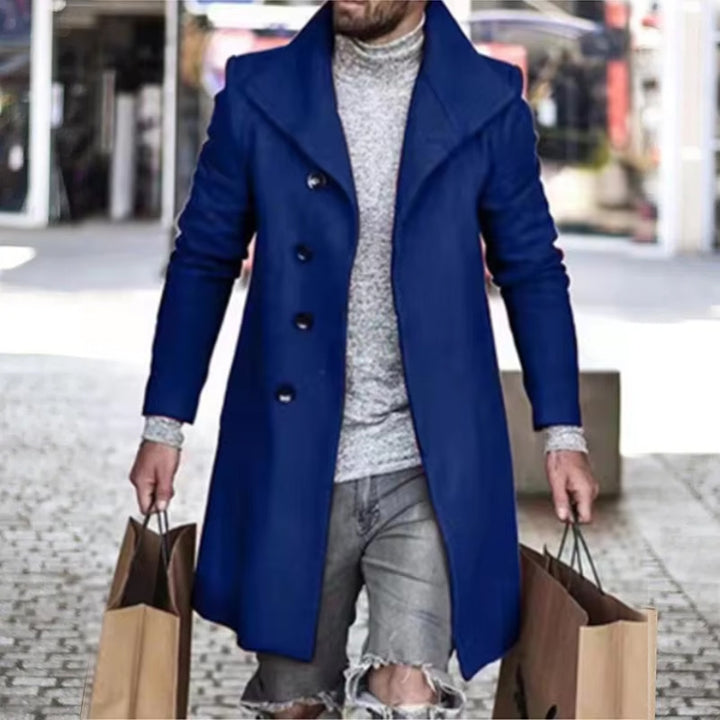 Men's solid color casual long woolen coat 2411009806