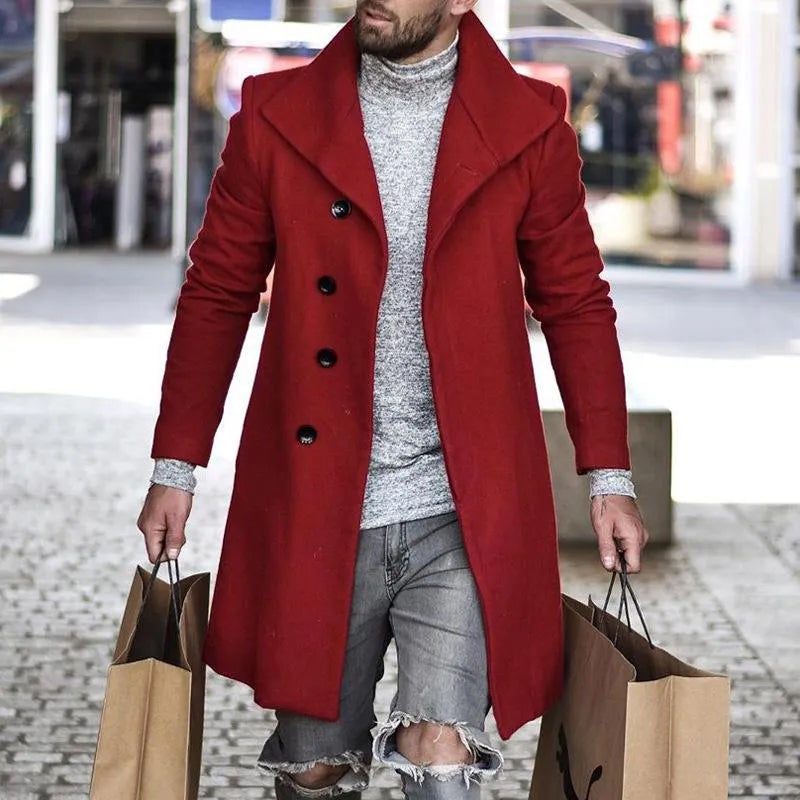 Men's solid color casual long woolen coat 2411009806