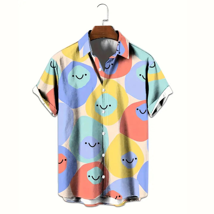 Men's Color Block Cartoon Smile Faces Pattern Shirt
