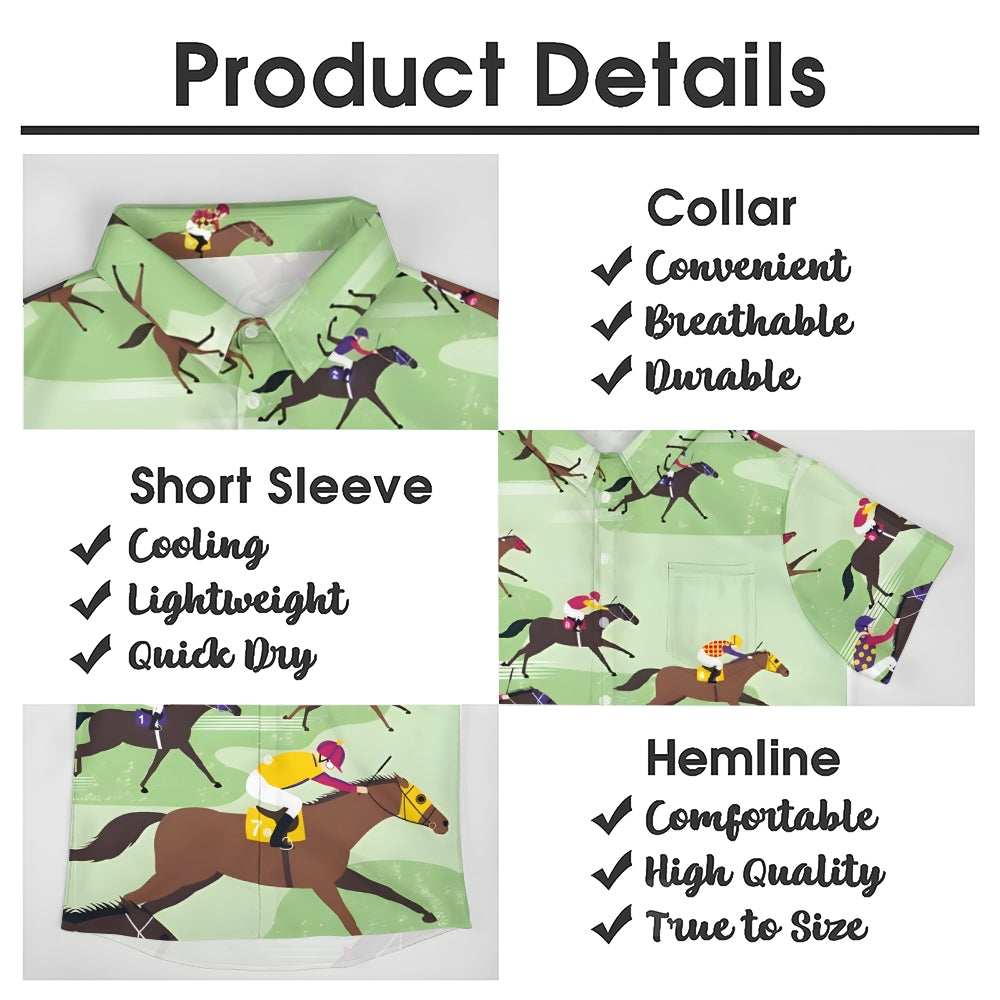Horse Racing Theme Casual Short Sleeve Shirt 2402000006