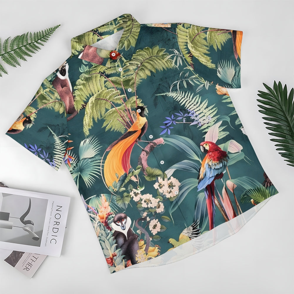 Men's Tropical Rainforest Print Casual Short Sleeve Shirt 2402000169