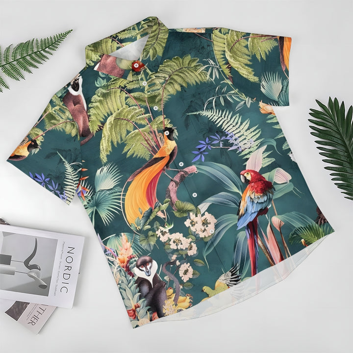 Men's Tropical Rainforest Print Casual Short Sleeve Shirt 2402000169