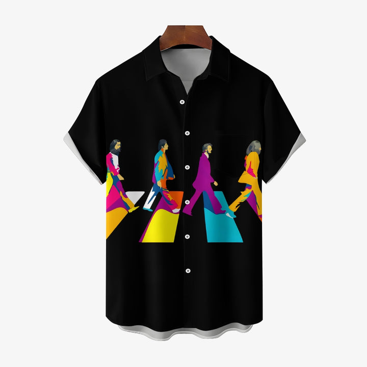 Men's Rock Band Print Casual Short Sleeve Shirt 2404000839