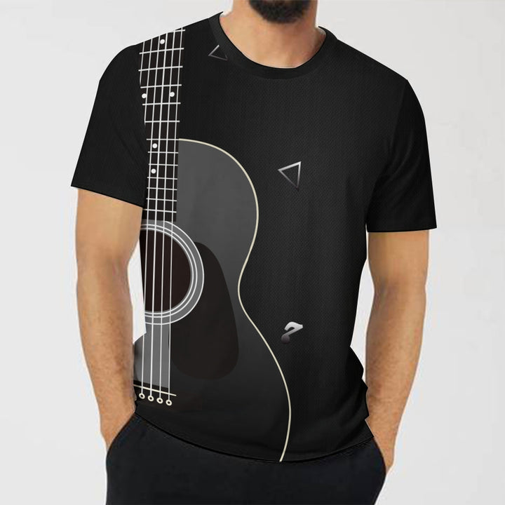 Men's Round Neck Guitar Art Print Casual T-Shirt 2312000383