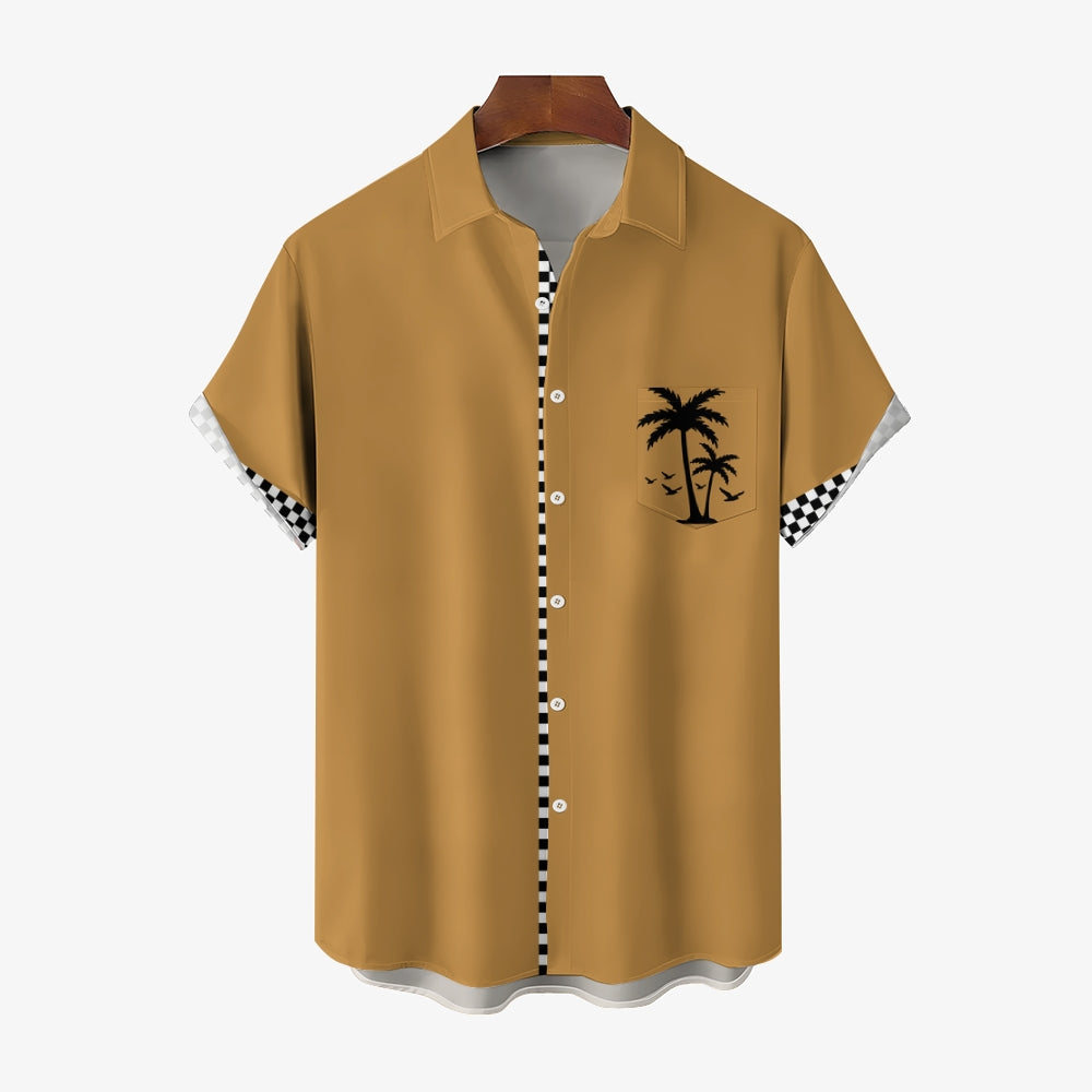 Solid Color Plaid Hawaiian Vacation Print Casual Short-Sleeved Shirt 2406002208