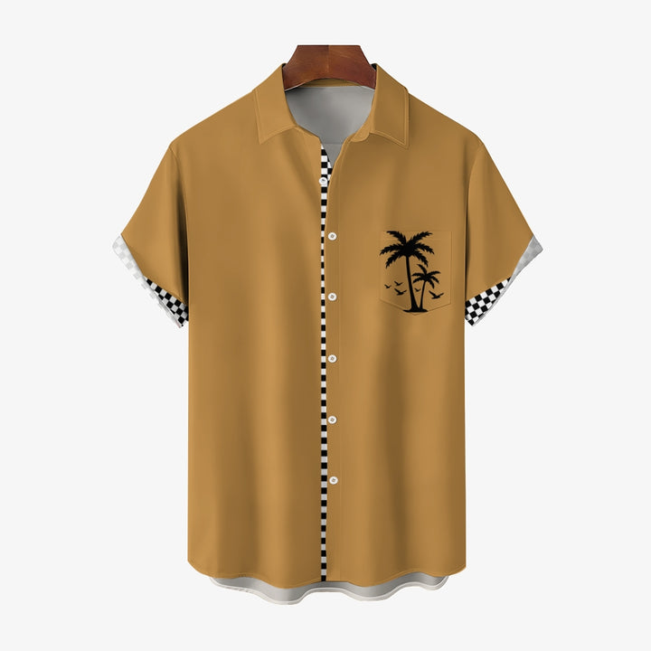 Solid Color Plaid Hawaiian Vacation Print Casual Short-Sleeved Shirt 2406002208