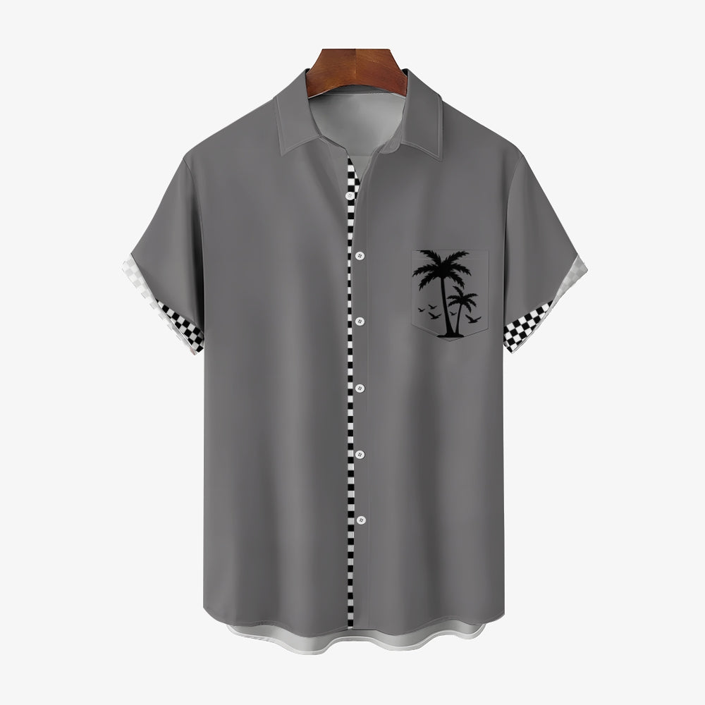 Solid Color Plaid Hawaiian Vacation Print Casual Short-Sleeved Shirt 2406002208