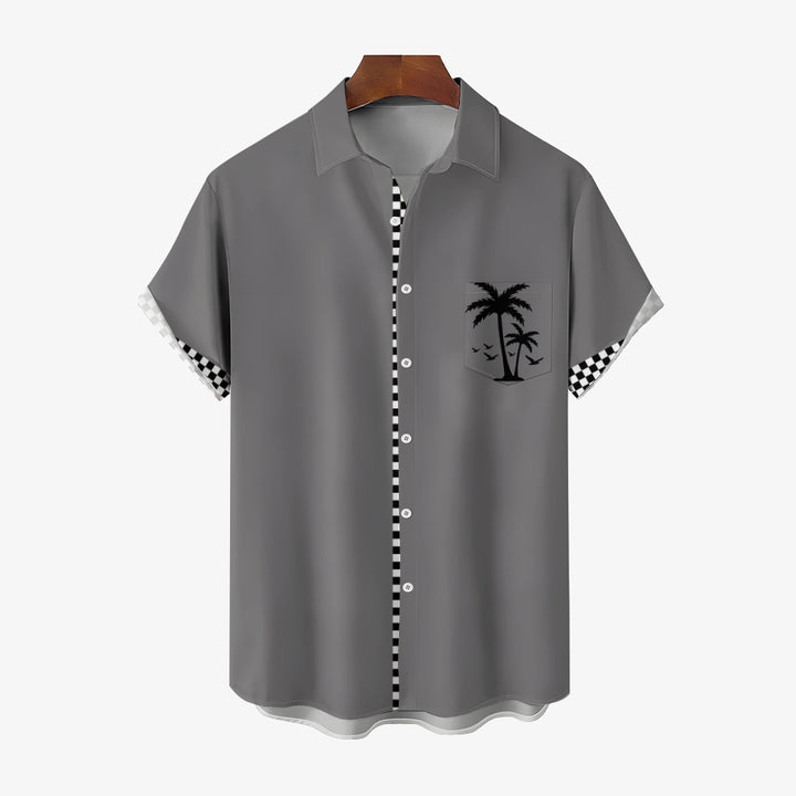 Solid Color Plaid Hawaiian Vacation Print Casual Short-Sleeved Shirt 2406002208