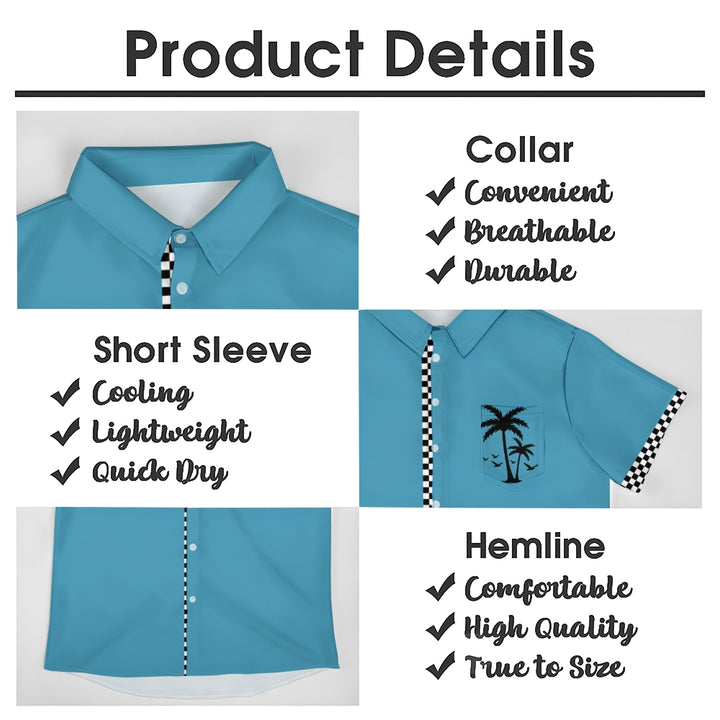 Solid Color Plaid Hawaiian Vacation Print Casual Short-Sleeved Shirt 2406002208