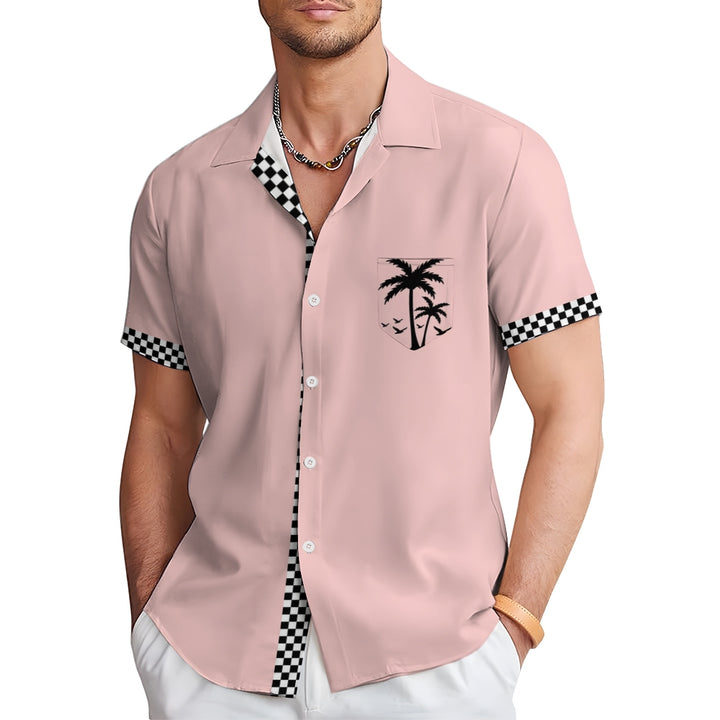 Solid Color Plaid Hawaiian Vacation Print Casual Short-Sleeved Shirt 2406002208