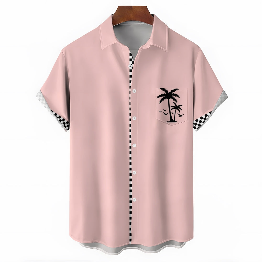 Solid Color Plaid Hawaiian Vacation Print Casual Short-Sleeved Shirt 2406002208