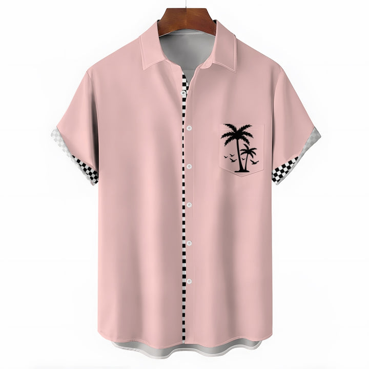 Solid Color Plaid Hawaiian Vacation Print Casual Short-Sleeved Shirt 2406002208