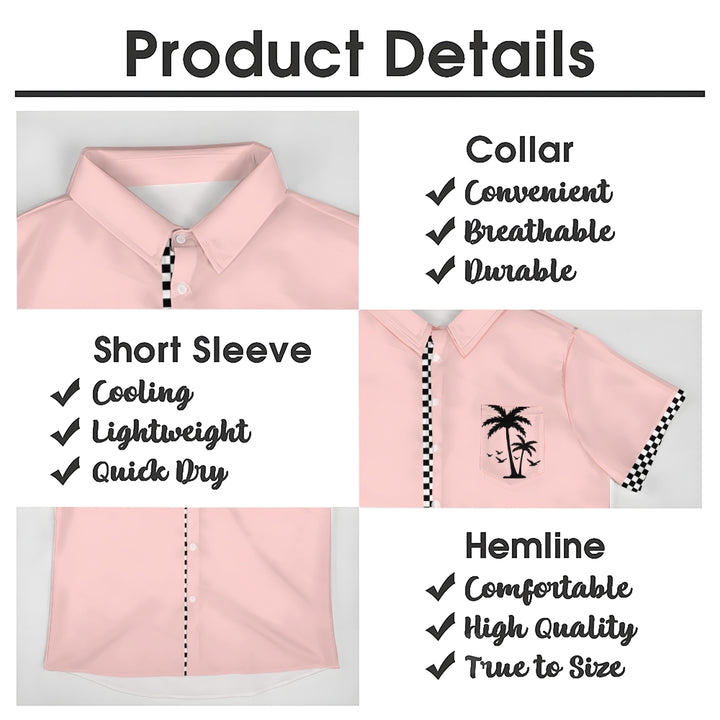 Solid Color Plaid Hawaiian Vacation Print Casual Short-Sleeved Shirt 2406002208