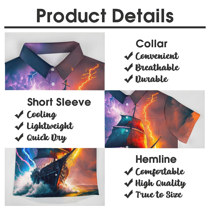 Men's 3D Sailboat & Lightning Graphic Print Shirt 2406003071