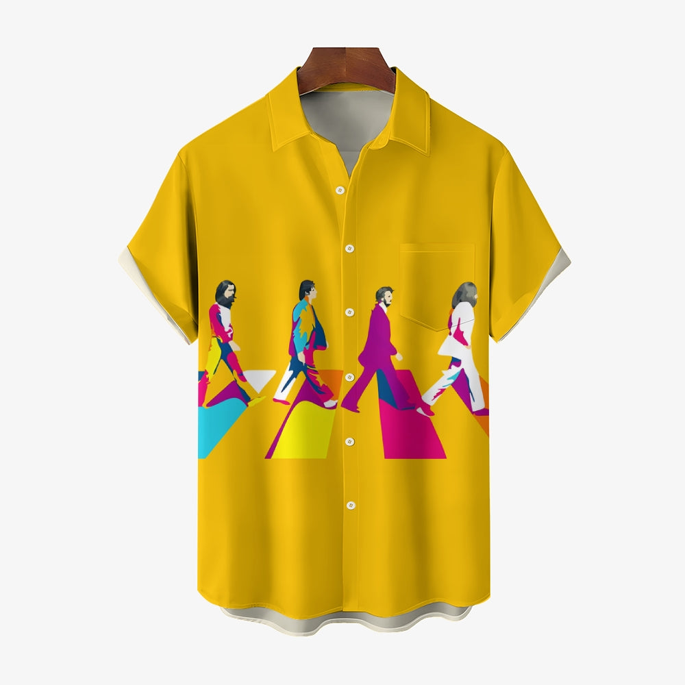 Men's Rock Band Print Casual Short Sleeve Shirt 2404000839