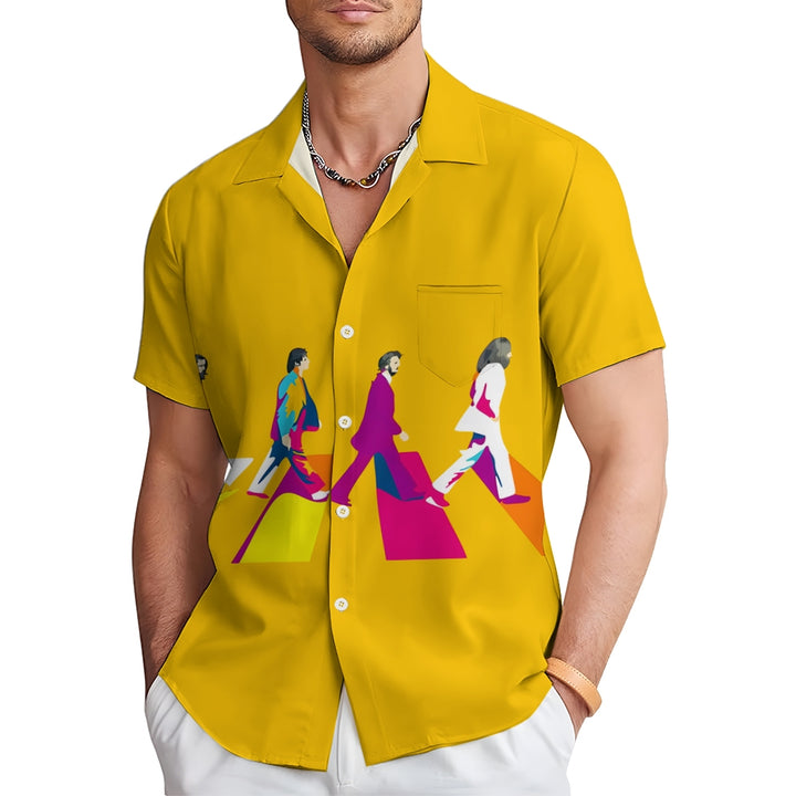 Men's Rock Band Print Casual Short Sleeve Shirt 2404000839