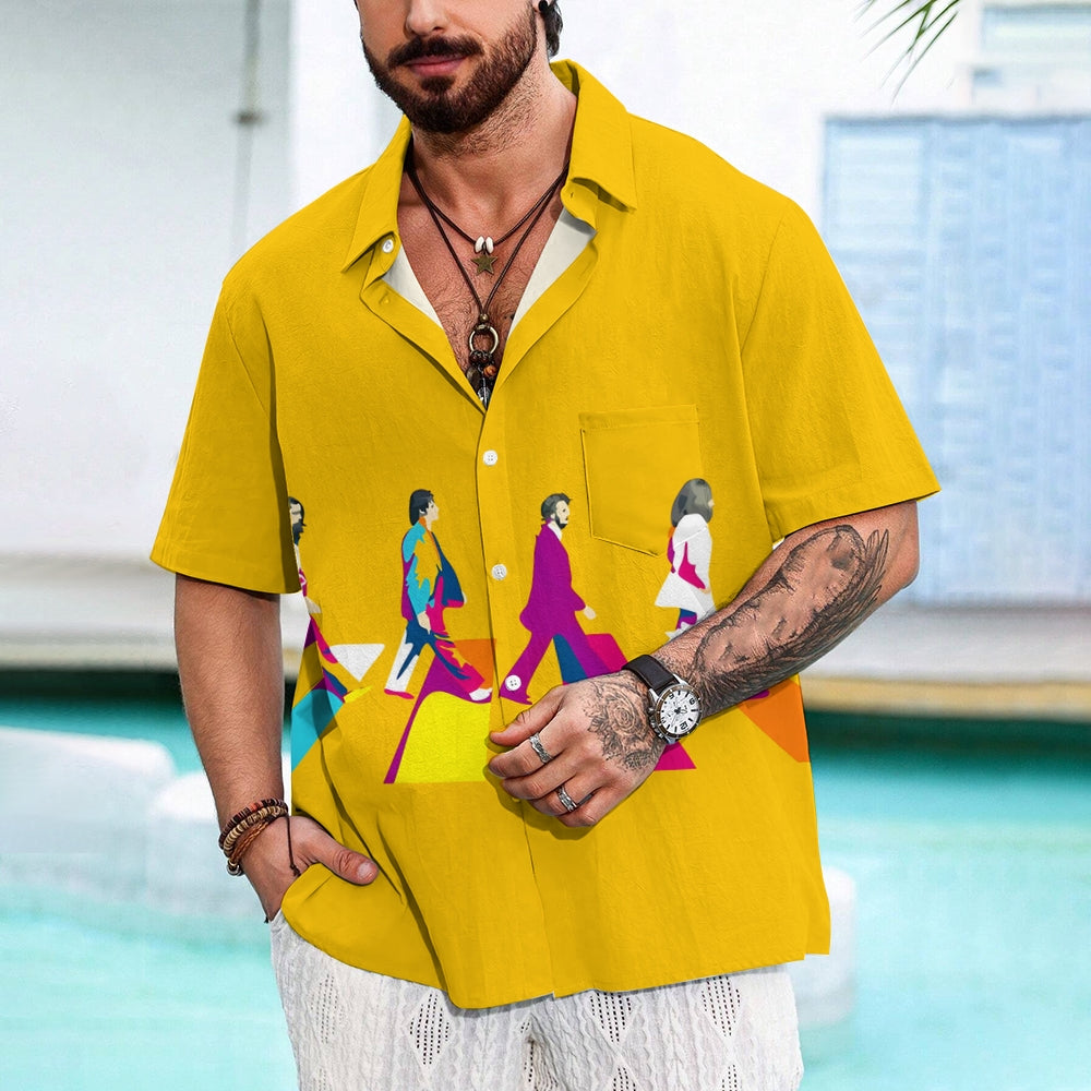 Men's Rock Band Print Casual Short Sleeve Shirt 2404000839