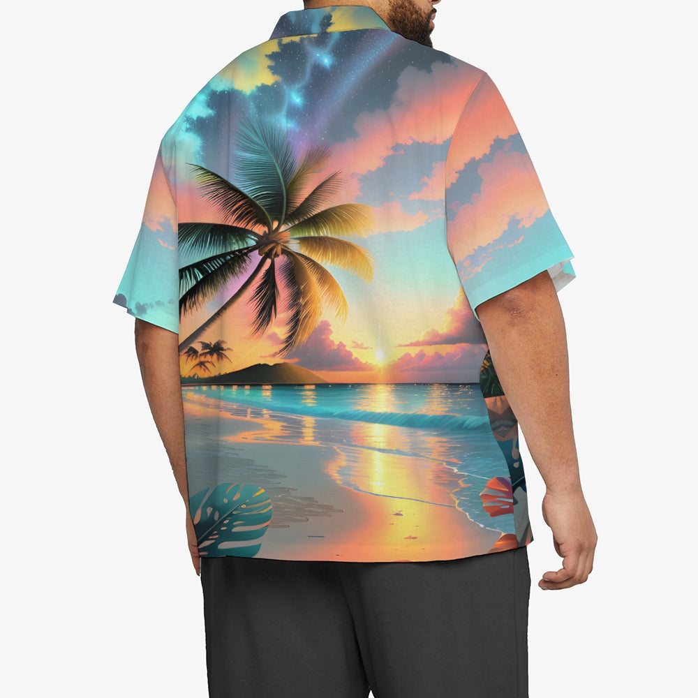Beach Landscape Print Casual Short Sleeve Shirt 2404000174