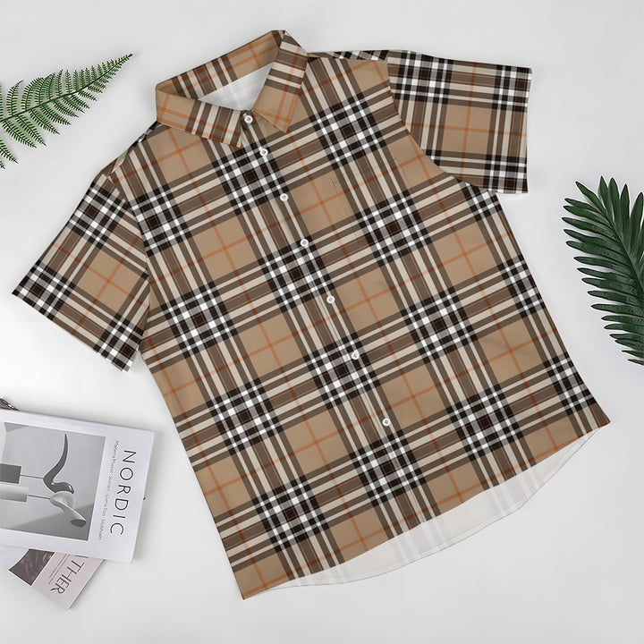 Classic Plaid Print Men's Casual Short Sleeve Shirt 2404001439