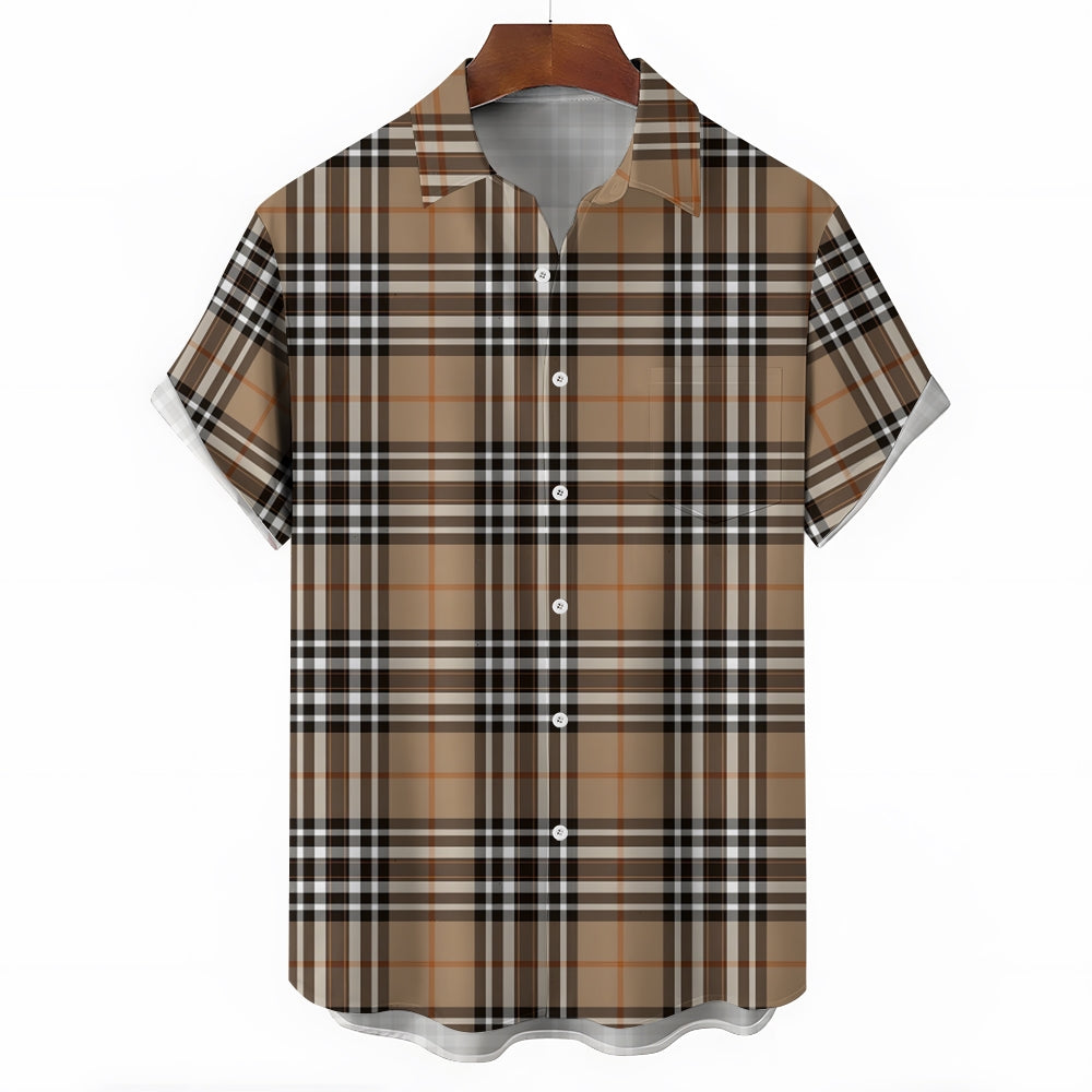 Classic Plaid Print Men's Casual Short Sleeve Shirt 2404001439
