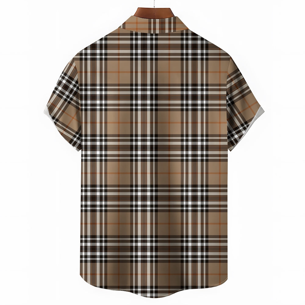Classic Plaid Print Men's Casual Short Sleeve Shirt 2404001439