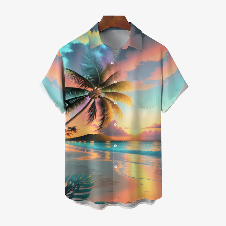 Beach Landscape Print Casual Short Sleeve Shirt 2404000174