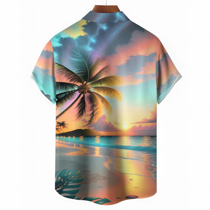 Beach Landscape Print Casual Short Sleeve Shirt 2404000174