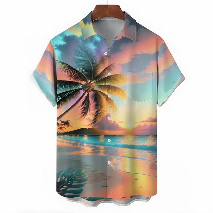 Beach Landscape Print Casual Short Sleeve Shirt 2404000174