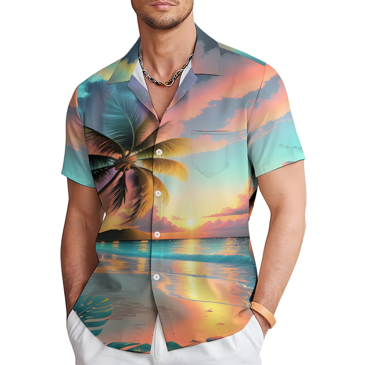 Beach Landscape Print Casual Short Sleeve Shirt 2404000174
