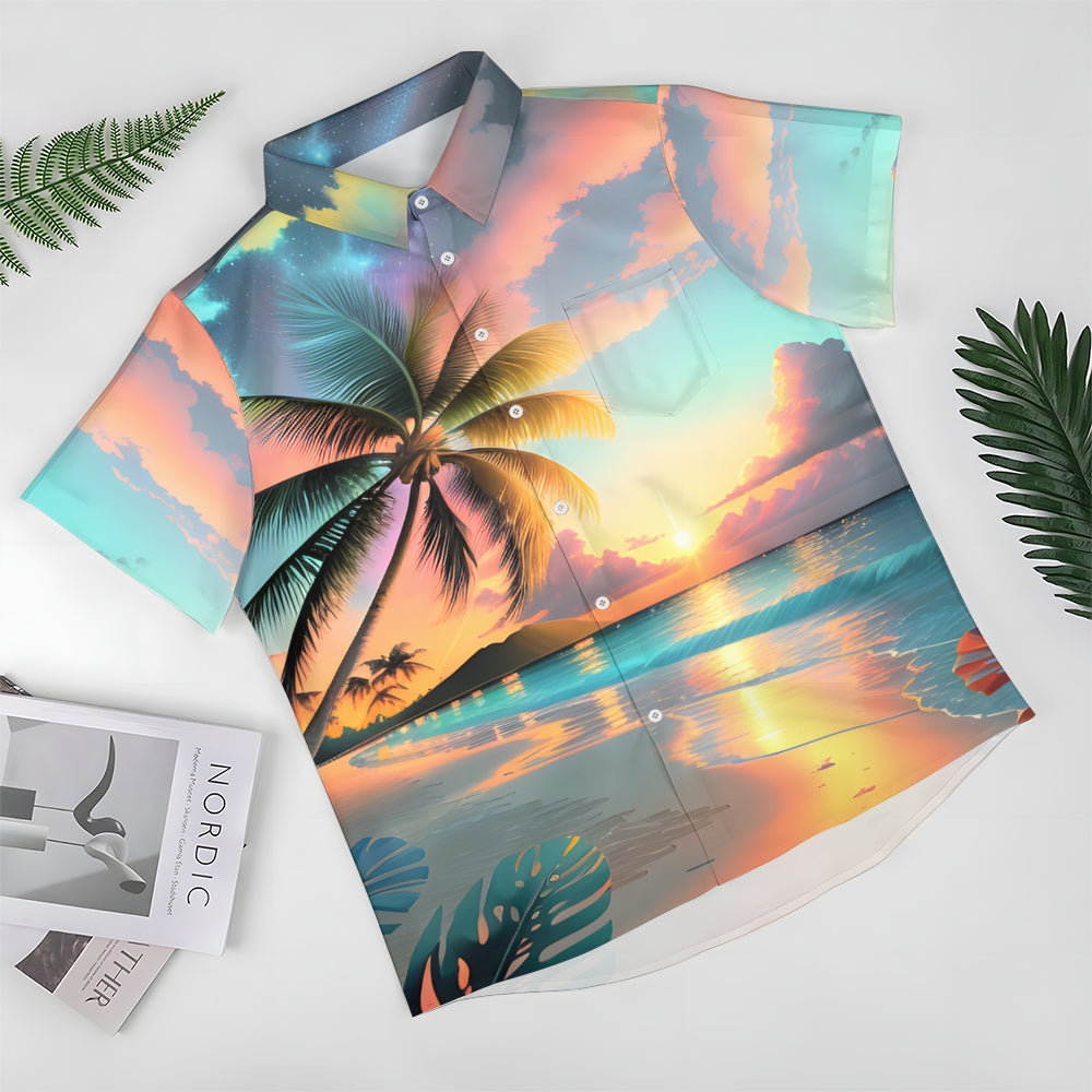 Beach Landscape Print Casual Short Sleeve Shirt 2404000174