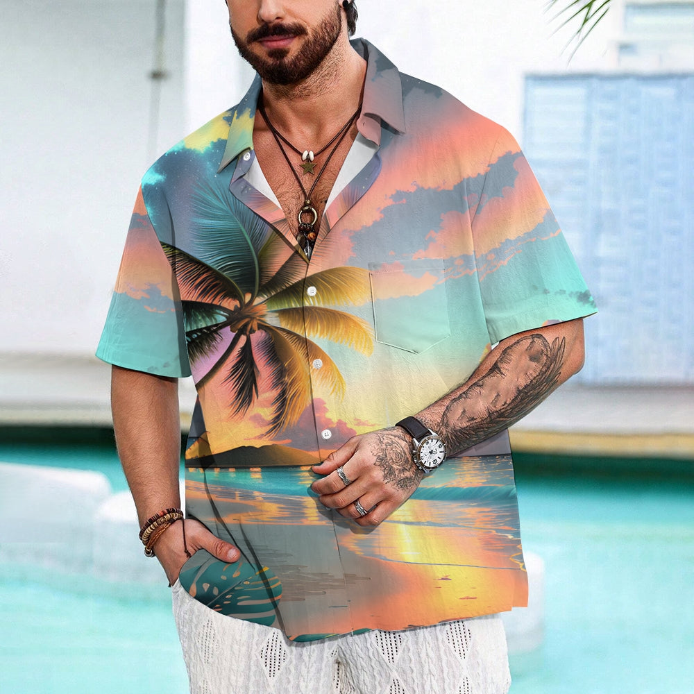 Beach Landscape Print Casual Short Sleeve Shirt 2404000174
