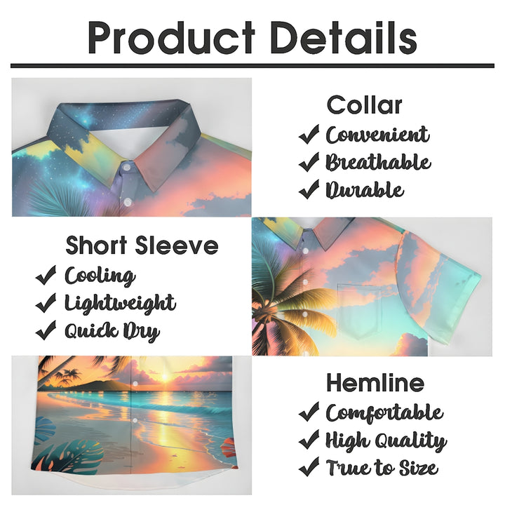Beach Landscape Print Casual Short Sleeve Shirt 2404000174