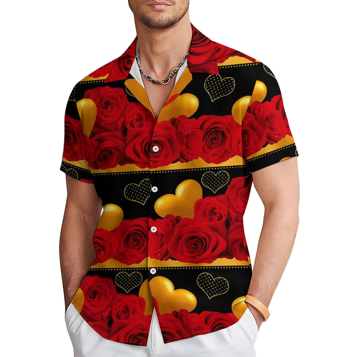 Valentine's Day Love Rose Print Short Sleeve Shirt 2412006482
