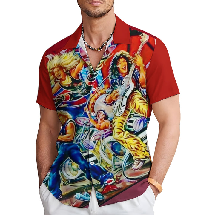 Men's Metallic Rock Print Casual Short Sleeve Shirt 2404000845