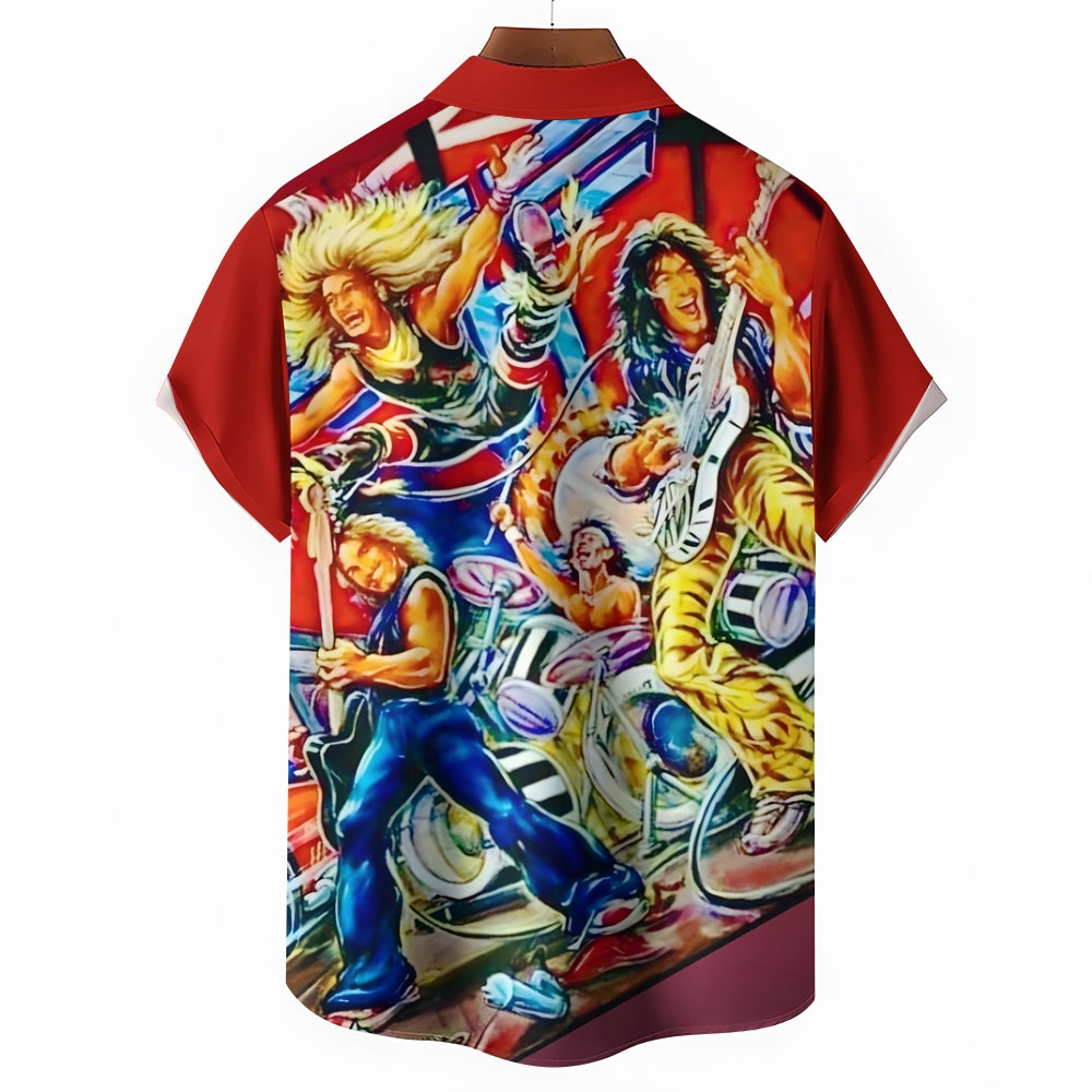 Men's Metallic Rock Print Casual Short Sleeve Shirt 2404000845